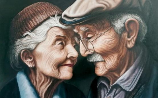 homme et femme seniors peinture à l'huile