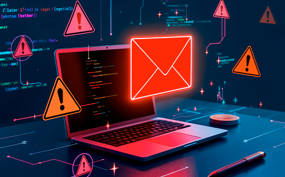 ordinateur avec des panneaux attentions et mails polyèdre seynod annecy