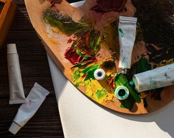 peinture acrylique avec palette et toile polyèdre seynod annecy